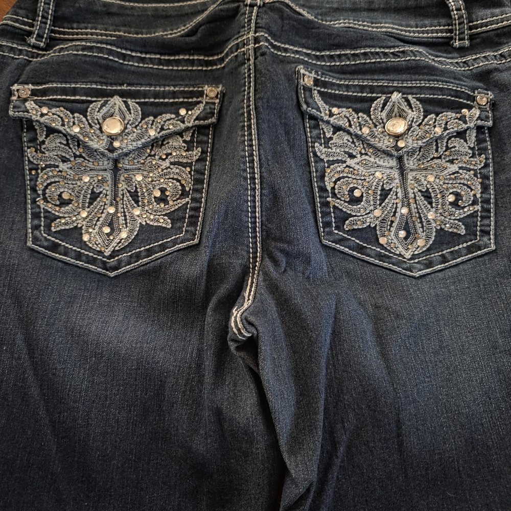 Apt. 9 Dark Blue Bootcut Jeans with Embroidered Back Pockets - Picture 3 of 4
